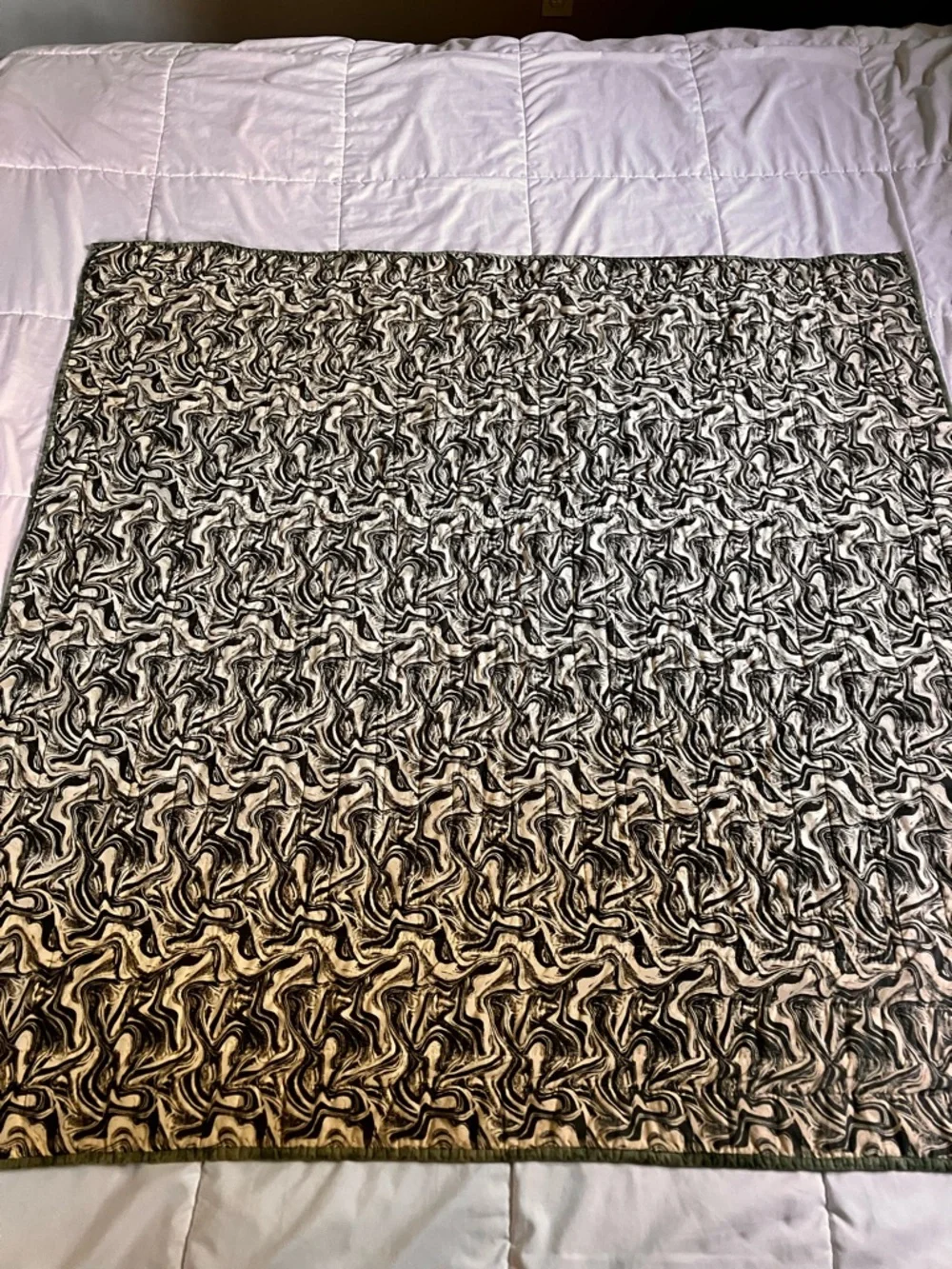 Handmade Rustic Patchwork Log Cabin Quilt Throw 45”x44”- Brown, Cream & Green